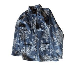 Denim&Co Blue Denim Jacket with White Floral Print | Vintage | Outerwear | Large
